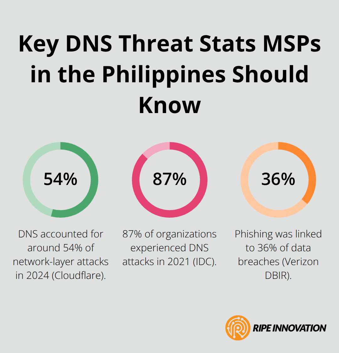 Infographic showing key DNS-related security percentages for MSPs - dnsfilter cloud protection